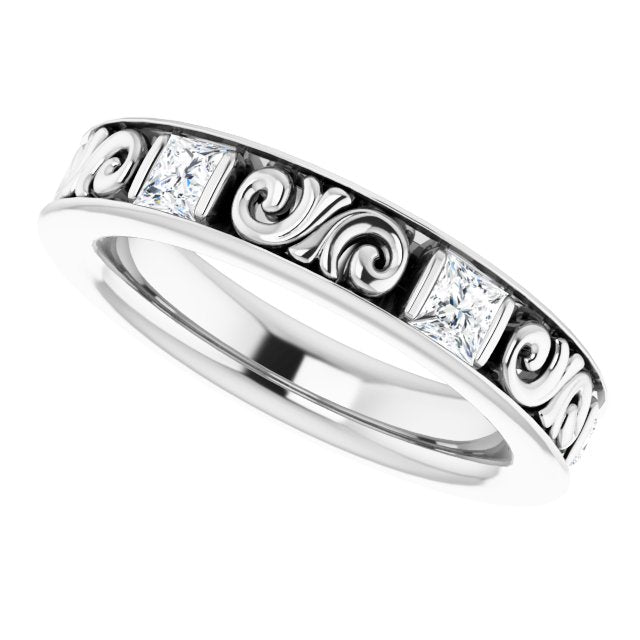 1.08 ct. Princess Diamond Eternity Band Vintage Inspired Ring-VIRABYANI