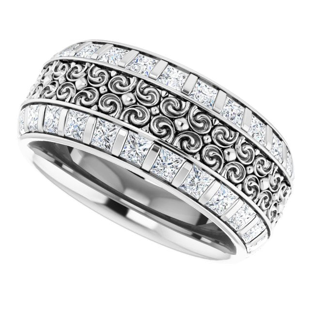 3.12 ct. Princess Diamond Eternity Band Vintage Inspired Ring-VIRABYANI
