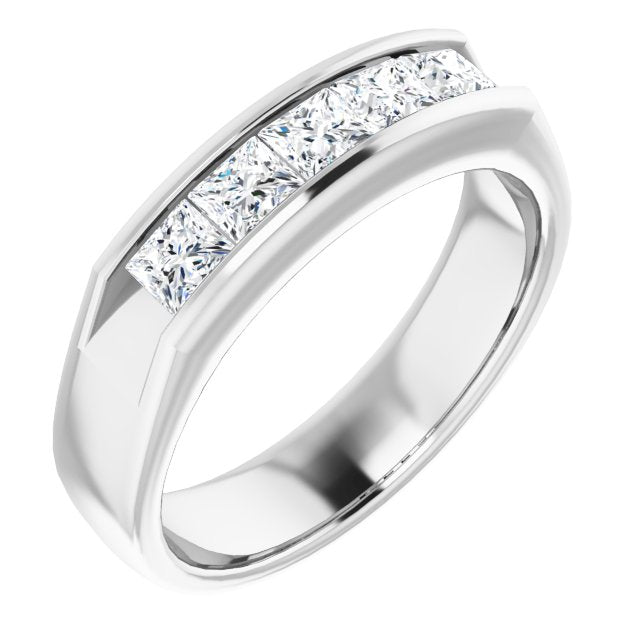 1.45 ctw Channel Set Princess Diamond Men's Ring-in 14K/18K White, Yellow, Rose Gold and Platinum - Christmas Jewelry Gift -VIRABYANI