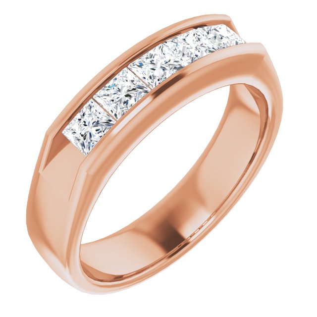 1.45 ctw Channel Set Princess Diamond Men's Ring-in 14K/18K White, Yellow, Rose Gold and Platinum - Christmas Jewelry Gift -VIRABYANI