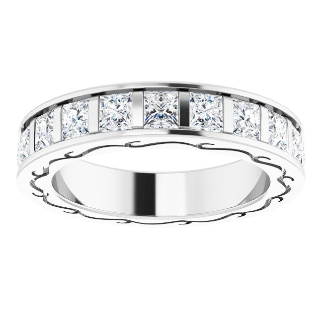 3.78 ct. Princess Diamond Eternity Band Filigree Accent Ring-VIRABYANI