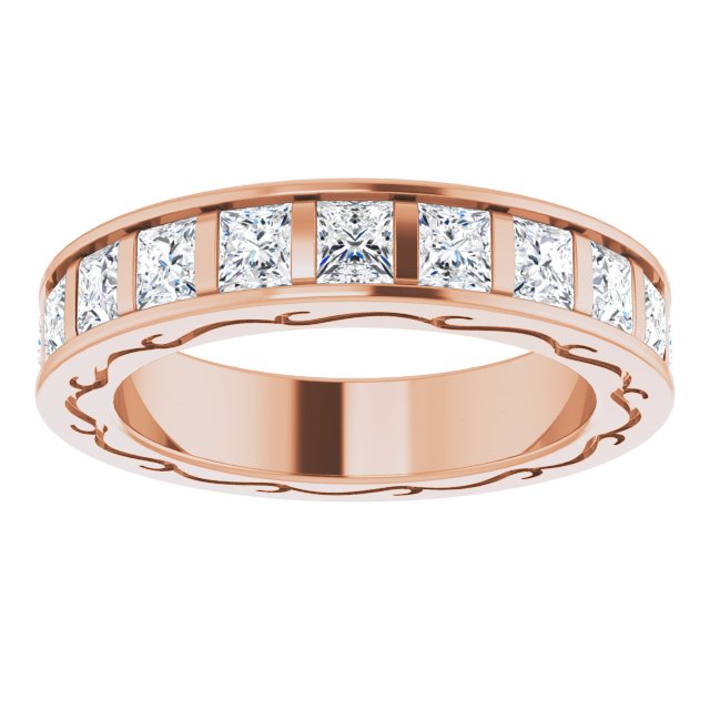 3.78 ct. Princess Diamond Eternity Band Filigree Accent Ring-VIRABYANI