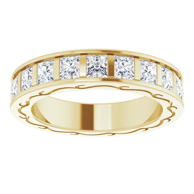 3.78 ct. Princess Diamond Eternity Band Filigree Accent Ring-VIRABYANI