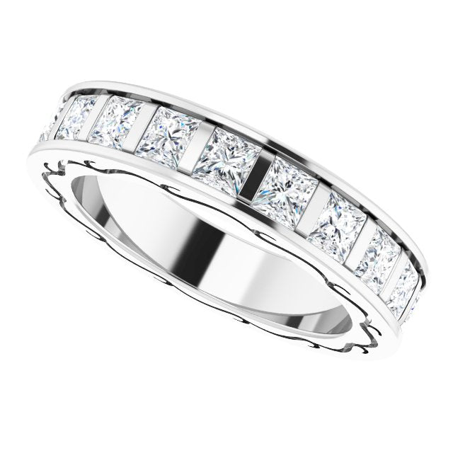 3.78 ct. Princess Diamond Eternity Band Filigree Accent Ring-VIRABYANI