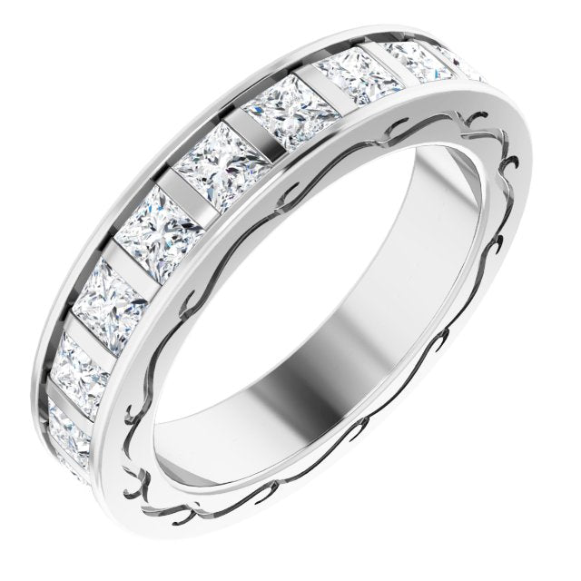 3.78 ct. Princess Diamond Eternity Band Filigree Accent Ring-VIRABYANI