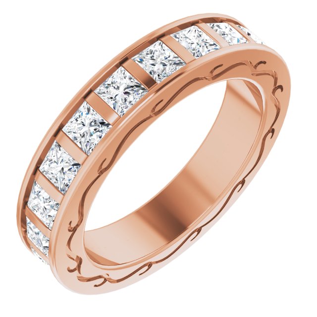 3.78 ct. Princess Diamond Eternity Band Filigree Accent Ring-VIRABYANI