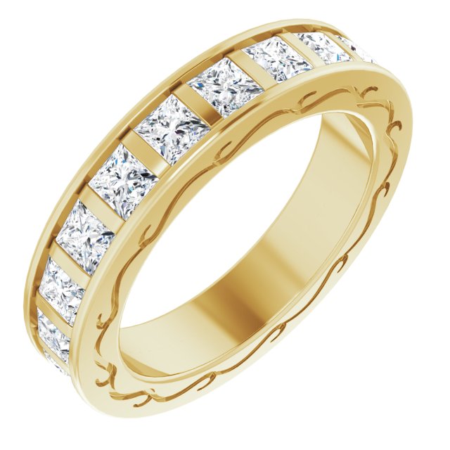 3.78 ct. Princess Diamond Eternity Band Filigree Accent Ring-VIRABYANI