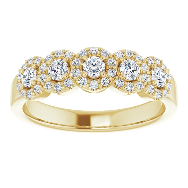 0.50 ct. Round Cut Diamond 5 Stone Halo Wedding Band-in 14K/18K White, Yellow, Rose Gold and Platinum - Christmas Jewelry Gift -VIRABYANI