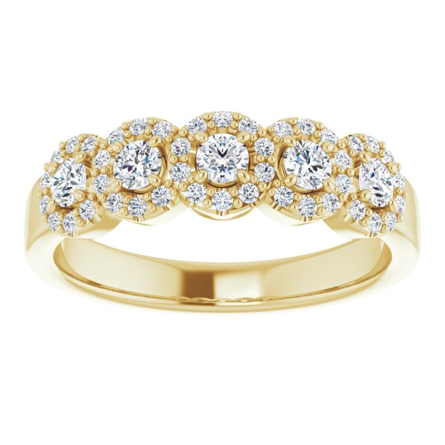 0.50 ct. Round Cut Diamond 5 Stone Halo Wedding Band-VIRABYANI