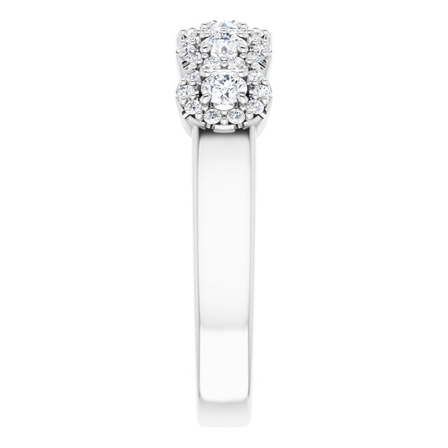 0.50 ct. Round Cut Diamond 5 Stone Halo Wedding Band-in 14K/18K White, Yellow, Rose Gold and Platinum - Christmas Jewelry Gift -VIRABYANI