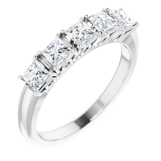 0.90 ct. Princess Cut Diamond Wedding Band 5 Stone Anniversary Ring-VIRABYANI