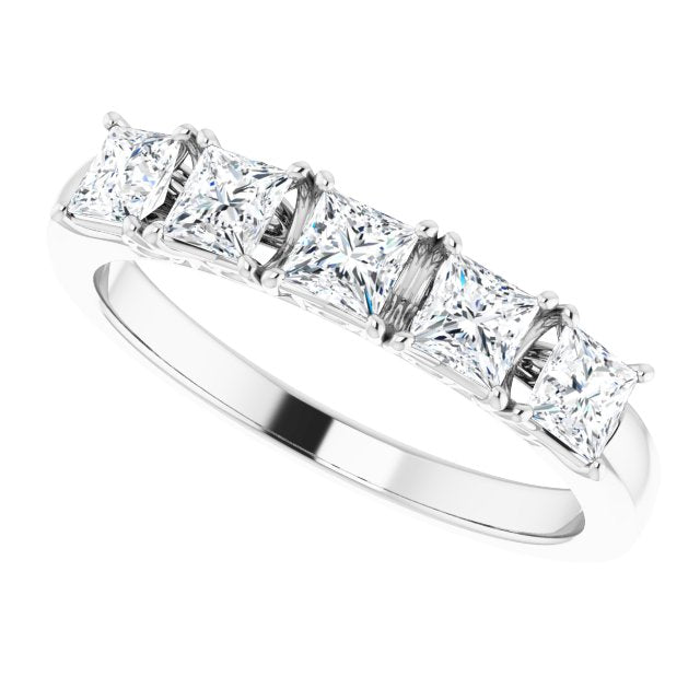 0.90 ct. Princess Cut Diamond Wedding Band 5 Stone Anniversary Ring-VIRABYANI
