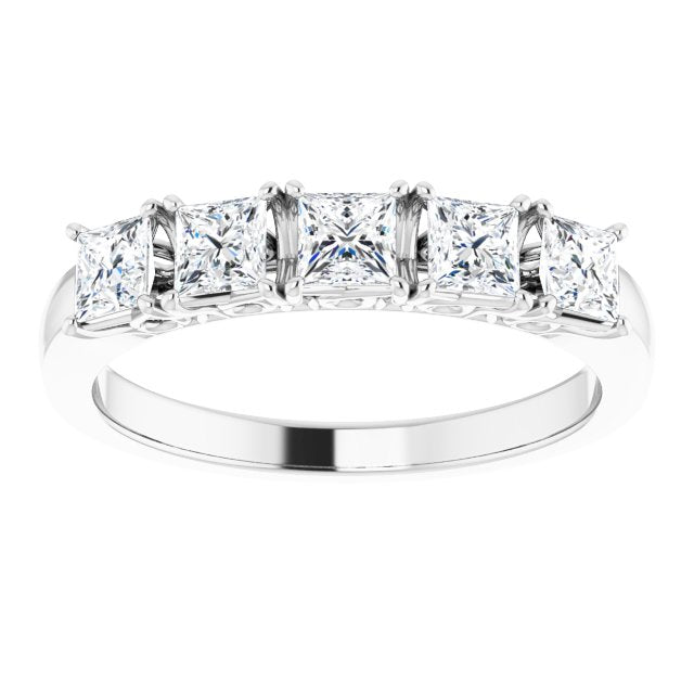 0.90 ct. Princess Cut Diamond Wedding Band 5 Stone Anniversary Ring-VIRABYANI