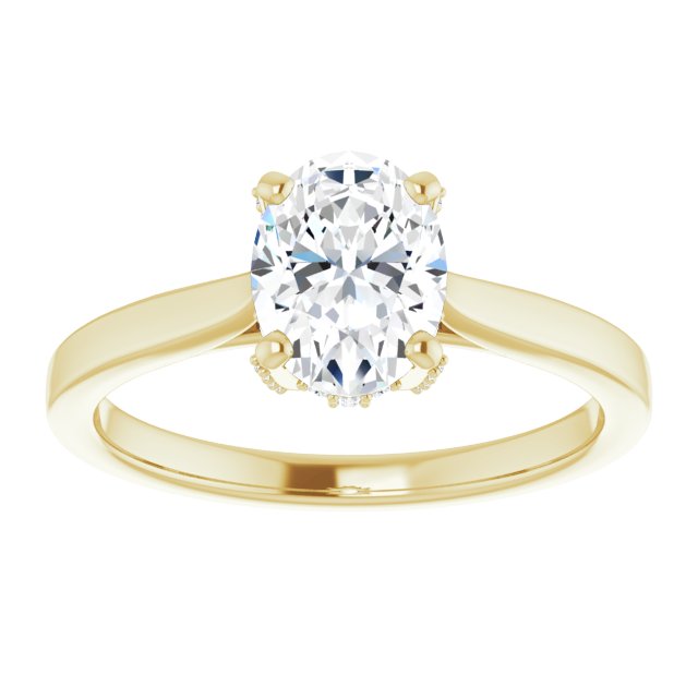 Underneath Halo Oval Diamond Solitaire Engagement Ring-in 14K/18K White, Yellow, Rose Gold and Platinum - Christmas Jewelry Gift -VIRABYANI