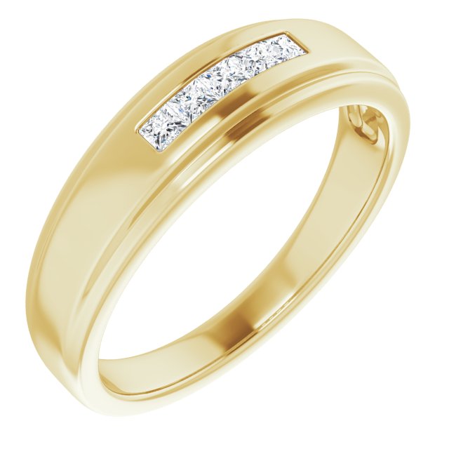 Five Stone Channel set Princess Diamond Men's Ring-VIRABYANI