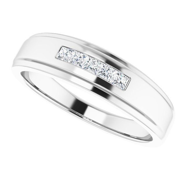 Five Stone Channel set Princess Diamond Men's Ring-VIRABYANI
