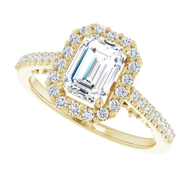 Emerald Cut Diamond Halo Engagement Ring-VIRABYANI