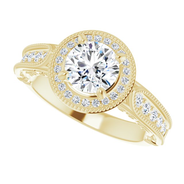 Vintage Style Round Diamond Halo Engagement Ring-VIRABYANI