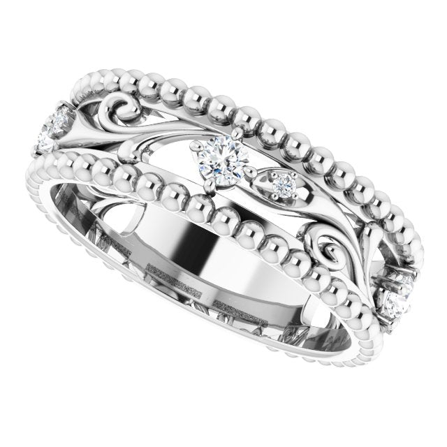 Filigree and Milgrain Accent Vintage Inspired Diamond Wedding Band-VIRABYANI