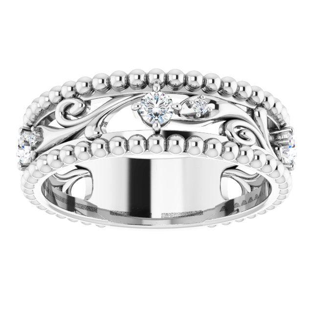 Filigree and Milgrain Accent Vintage Inspired Diamond Wedding Band-VIRABYANI