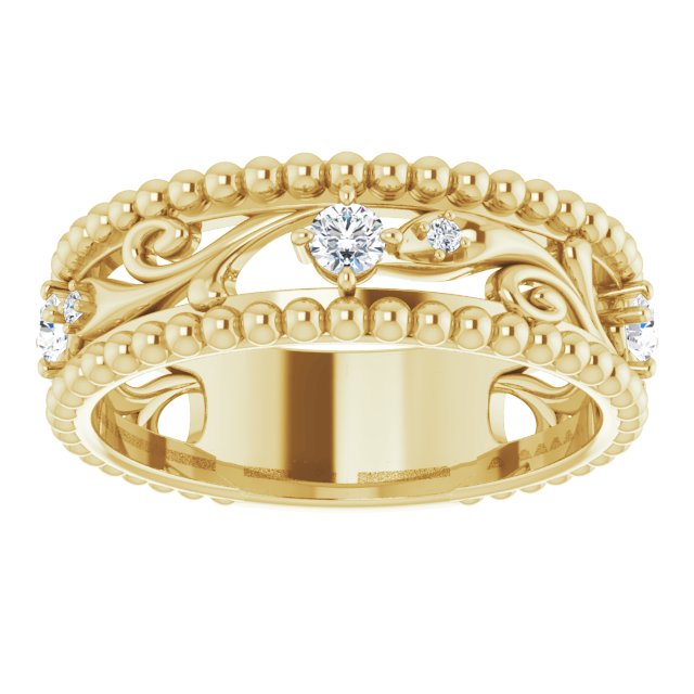 Filigree and Milgrain Accent Vintage Inspired Diamond Wedding Band-VIRABYANI