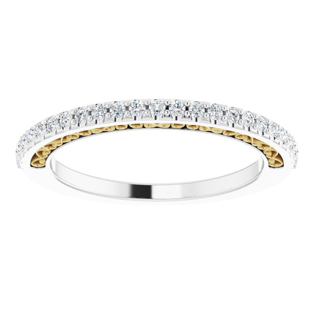 Filigree Accent Two Tone Diamond Wedding Band-VIRABYANI