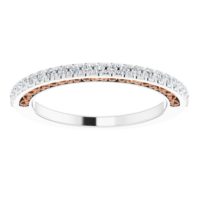 Filigree Accent Two Tone Diamond Wedding Band-VIRABYANI