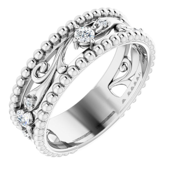 Filigree and Milgrain Accent Vintage Inspired Diamond Wedding Band-VIRABYANI