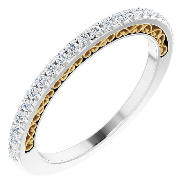 Filigree Accent Two Tone Diamond Wedding Band-VIRABYANI