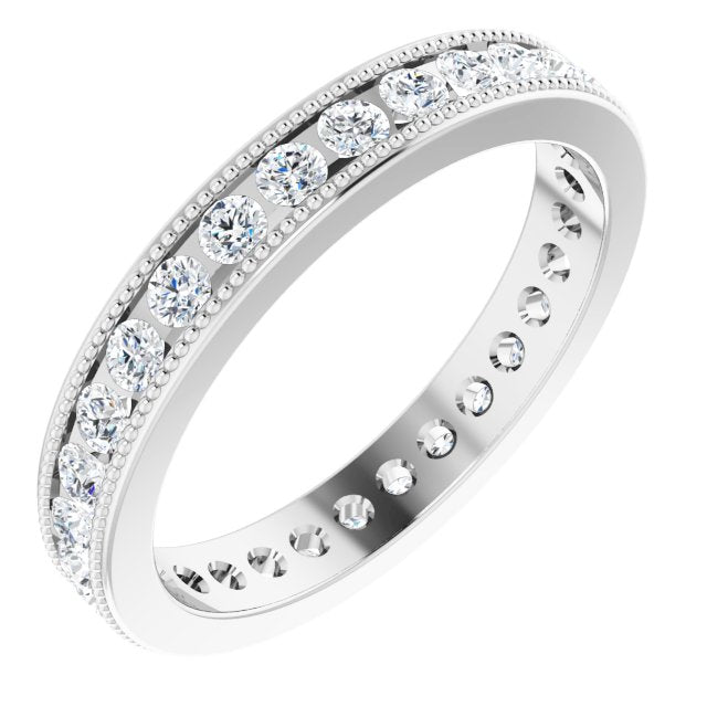 0.90 ct. Round Diamond Eternity Band MIlgrain Accent Ring-VIRABYANI