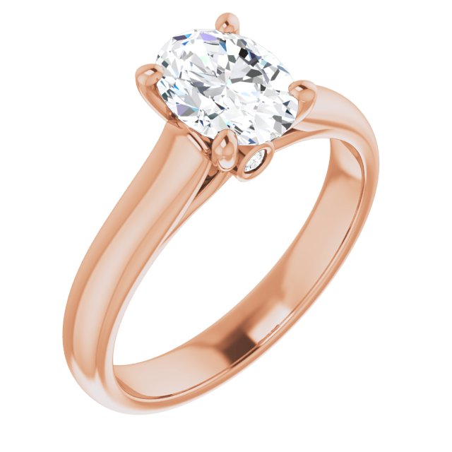 Hidden Side Diamond Oval Solitaire Engagement Ring-in 14K/18K White, Yellow, Rose Gold and Platinum - Christmas Jewelry Gift -VIRABYANI