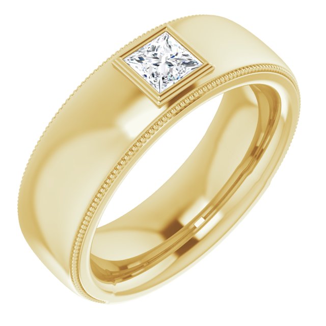 0.50 ctw Princess Diamond Milgrain Accent Men's Ring-in 14K/18K White, Yellow, Rose Gold and Platinum - Christmas Jewelry Gift -VIRABYANI