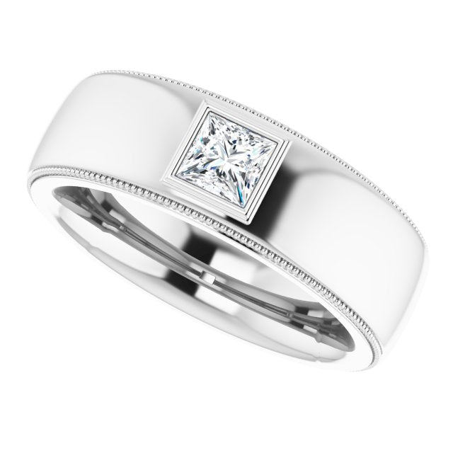 0.50 ctw Princess Diamond Milgrain Accent Men's Ring-in 14K/18K White, Yellow, Rose Gold and Platinum - Christmas Jewelry Gift -VIRABYANI