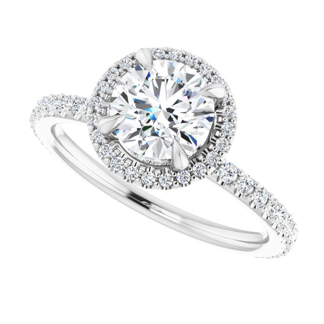 0.48 ctw Side Diamond Round Cut Halo Engagement Ring-in 14K/18K White, Yellow, Rose Gold and Platinum - Christmas Jewelry Gift -VIRABYANI