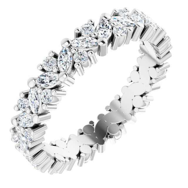 0.96 ct. Prong Set Marquise & Round Diamond Eternity Band-in 14K/18K White, Yellow, Rose Gold and Platinum - Christmas Jewelry Gift -VIRABYANI