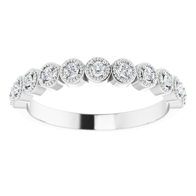 Milgrain Accent Round Diamond Wedding Band-VIRABYANI