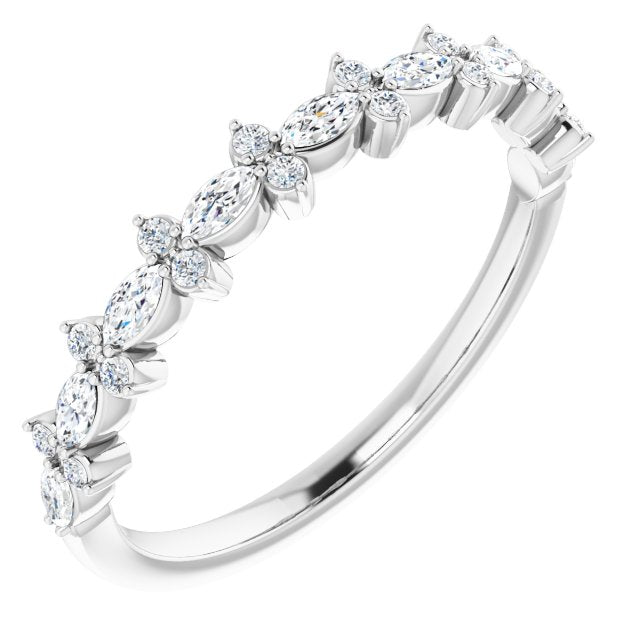 0.34 ct. Marquise And Round Diamond Wedding Band Delicate Anniversary Ring-VIRABYANI