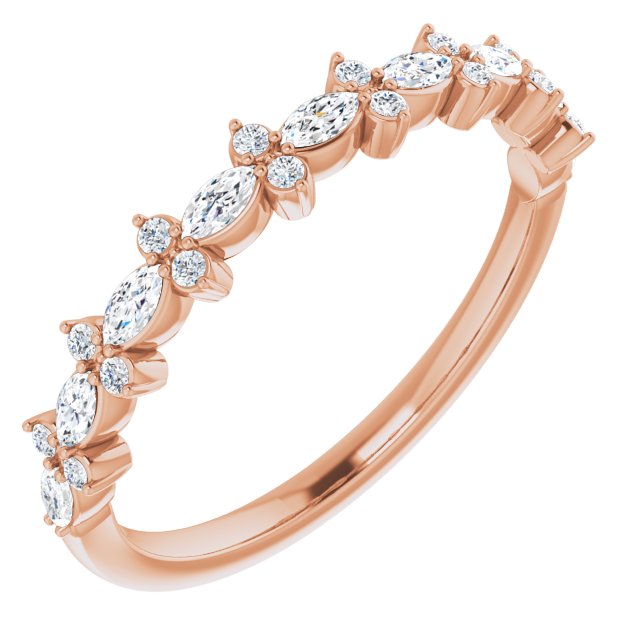 0.34 ct. Marquise And Round Diamond Wedding Band Delicate Anniversary Ring-VIRABYANI