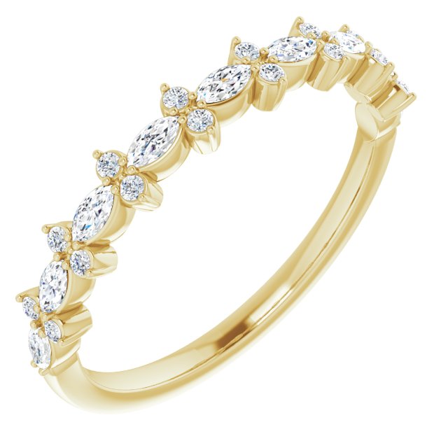0.34 ct. Marquise And Round Diamond Wedding Band Delicate Anniversary Ring-VIRABYANI