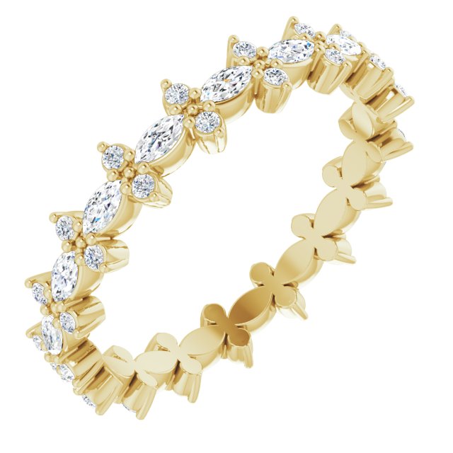 0.59 ct. Prong Set Marquise & Round Diamond Eternity Band-in 14K/18K White, Yellow, Rose Gold and Platinum - Christmas Jewelry Gift -VIRABYANI