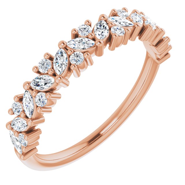 0.50 ct. Prong Set Marquise And Round Diamond Wedding Band-in 14K/18K White, Yellow, Rose Gold and Platinum - Christmas Jewelry Gift -VIRABYANI