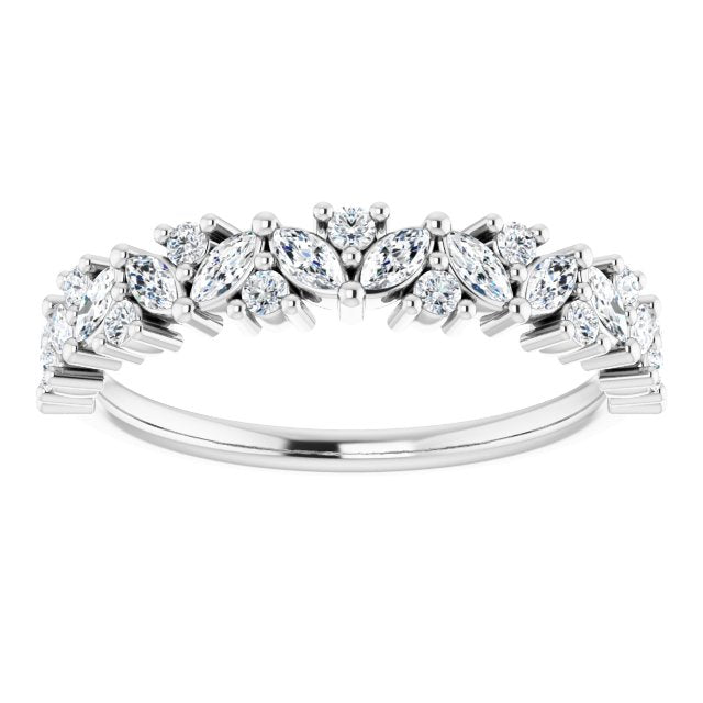 0.50 ct. Prong Set Marquise And Round Diamond Wedding Band-in 14K/18K White, Yellow, Rose Gold and Platinum - Christmas Jewelry Gift -VIRABYANI