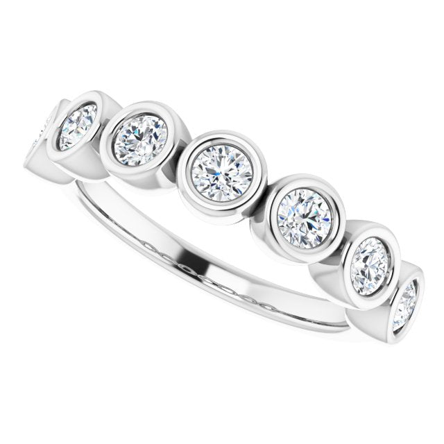 0.70 ct. Bezel Set Round Diamond Wedding Band 7 Stone Anniversary Ring-VIRABYANI