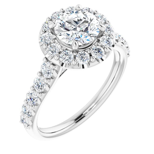 0.92 ctw Side Diamond Round Cut Halo Engagement Ring-in 14K/18K White, Yellow, Rose Gold and Platinum - Christmas Jewelry Gift -VIRABYANI