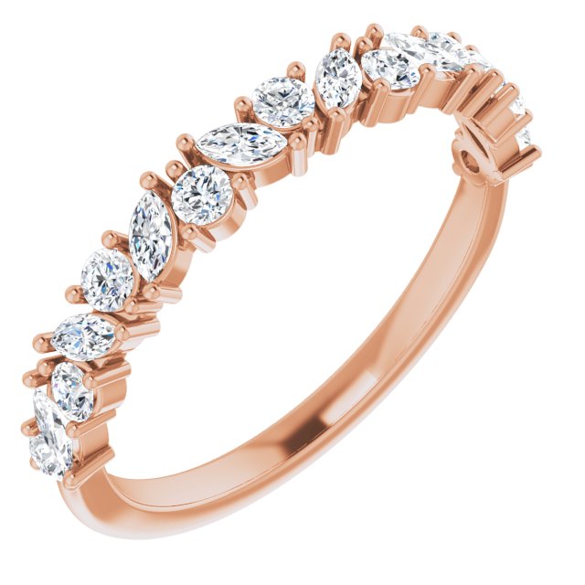 0.50 ct. Prong Set Marquise And Round Diamond Wedding Band-VIRABYANI