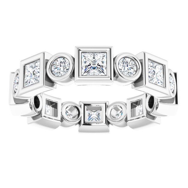 1.92 ct. Princess & Round Diamond Eternity Band-in 14K/18K White, Yellow, Rose Gold and Platinum - Christmas Jewelry Gift -VIRABYANI