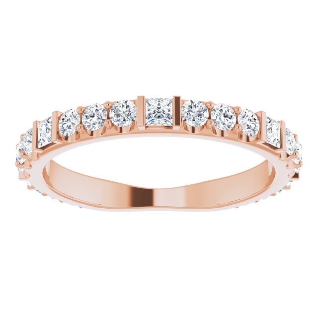 0.84 ct. Bar & Prong Set Princess & Round Cut Diamond Wedding Band-in 14K/18K White, Yellow, Rose Gold and Platinum - Christmas Jewelry Gift -VIRABYANI