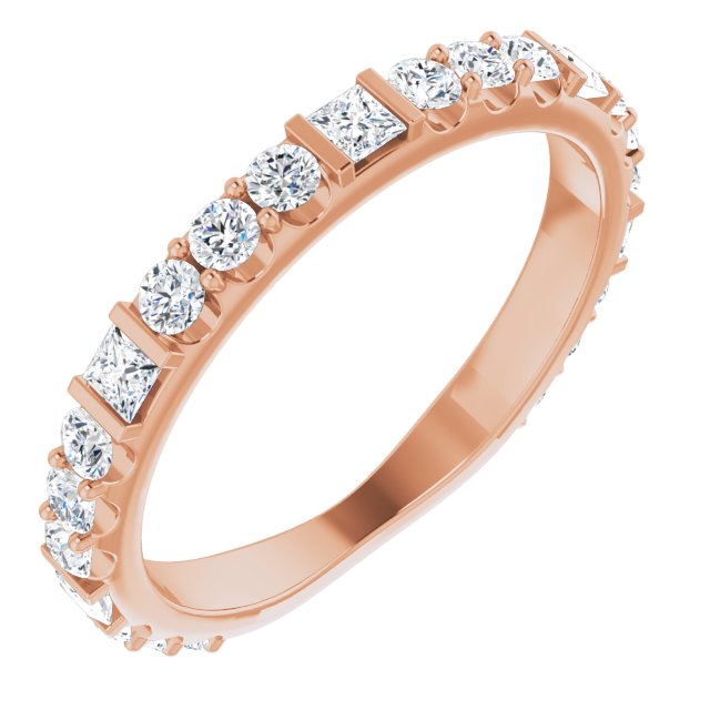 0.84 ct. Bar & Prong Set Princess & Round Cut Diamond Wedding Band-in 14K/18K White, Yellow, Rose Gold and Platinum - Christmas Jewelry Gift -VIRABYANI