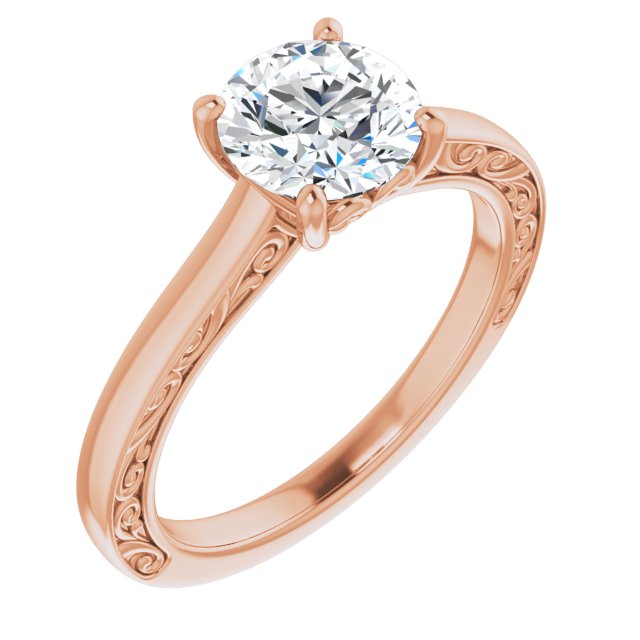 Filigree Accent Four Prong Solitaire Engagement Ring-in 14K/18K White, Yellow, Rose Gold and Platinum - Christmas Jewelry Gift -VIRABYANI