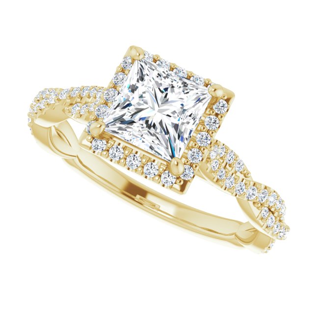 Princess Diamond Halo Engagement Ring With A Twist Band-VIRABYANI